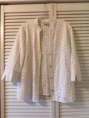 Bedford Fair White Eyelet Jacket Shirt Cover-up